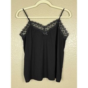 Flora Nikrooz Black Lace Trim Cami Tank Top Size M Romantic Soft Layering Y2K